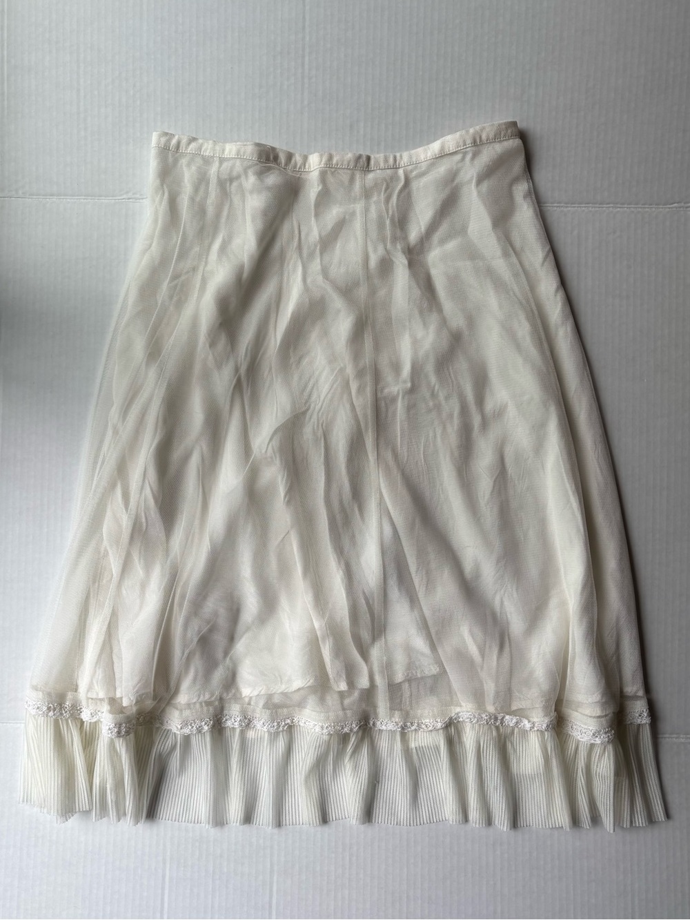 Cream ivory midi tulle skirt sheer overlay lace trim boho fairycore romantic